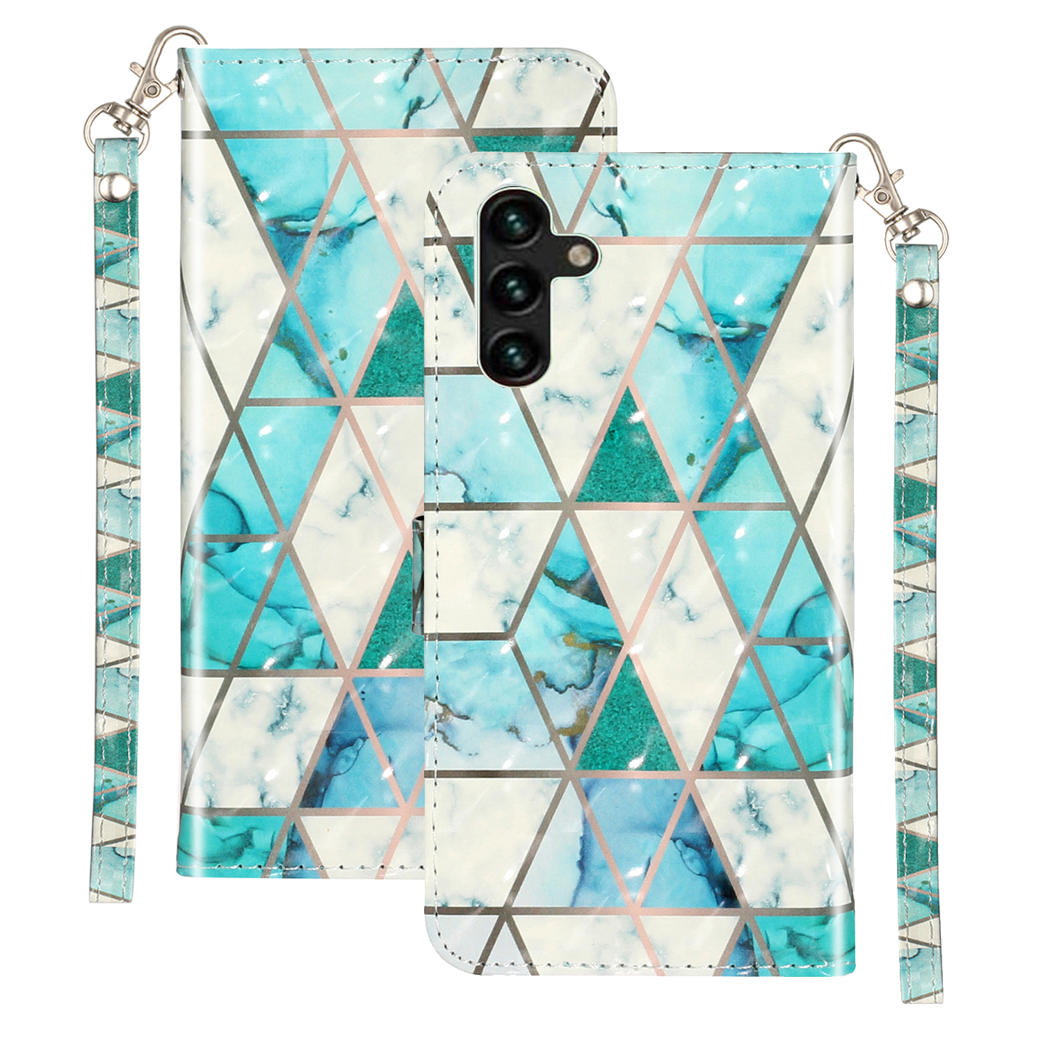 

Brieftasche Telefonkoffer Für Samsung Galaxy A24 4G / A25 5g, PU Leder 3D Muster Druckständer Flip Cover - Grüner Marmor, Galaxy A24 4G
