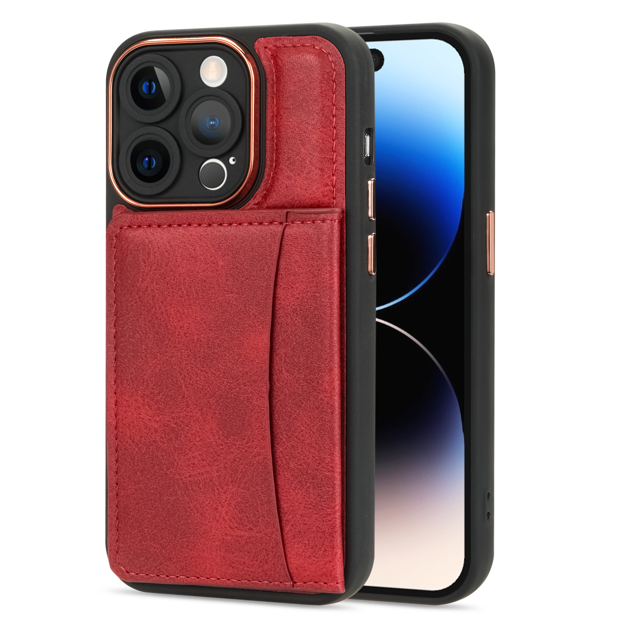 

Kompatibel Mit Magsafe Kick -standard -telefonhülle Für Iphone 14 Pro, Kartenhalter PU Leder+tpu Cover - Rot, iPhone 14 Pro