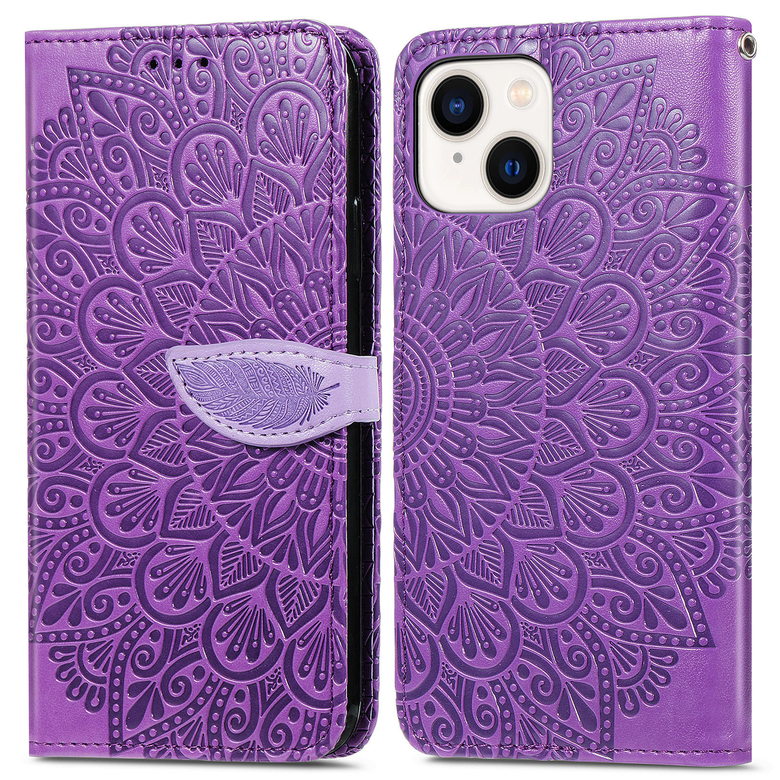 

Für Das Iphone 15 Eingeprägte Dream Wings Leder-telefonhülle Anti-drogen-stand Brieftasche Deckung - Lila, iPhone 15