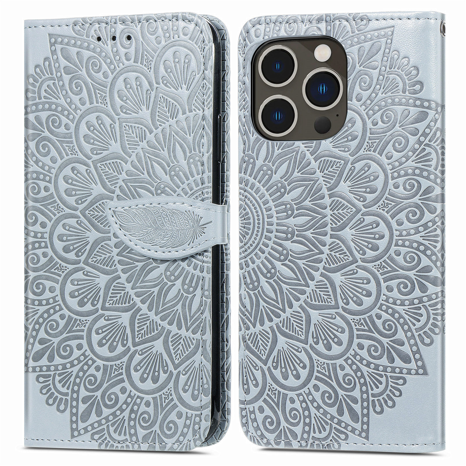 

Für Iphone 15 Pro Max Imprinziped Dream Wings Anti-drop-hülle Flip Ständer Leder Brieftasche Telefonabdeckung - Grau, iPhone 15 Pro Max