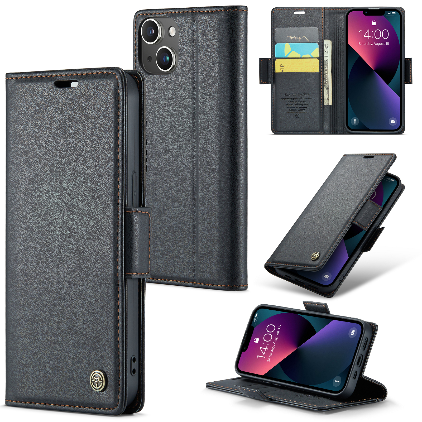 

Caseme 023 -serie Für Iphone 15 Plus RFID -blockierung Schocksicherer Telefonabdeckung PU -leder -standhülle Hülle - Schwarz, iPhone 15 Plus