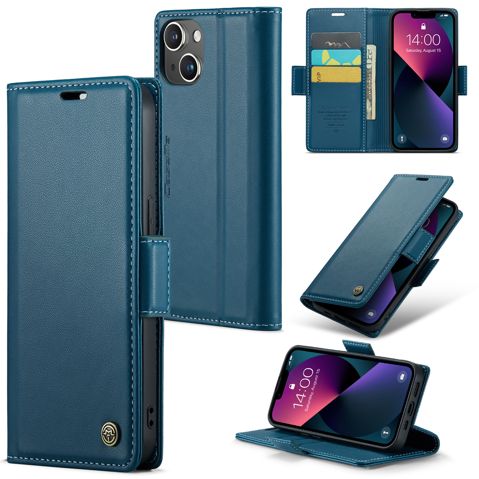 

Caseme 023 -serie Für Iphone 15 Plus RFID -blockierung Schocksicherer Telefonabdeckung PU -leder -standhülle Hülle - Blau, iPhone 15 Plus