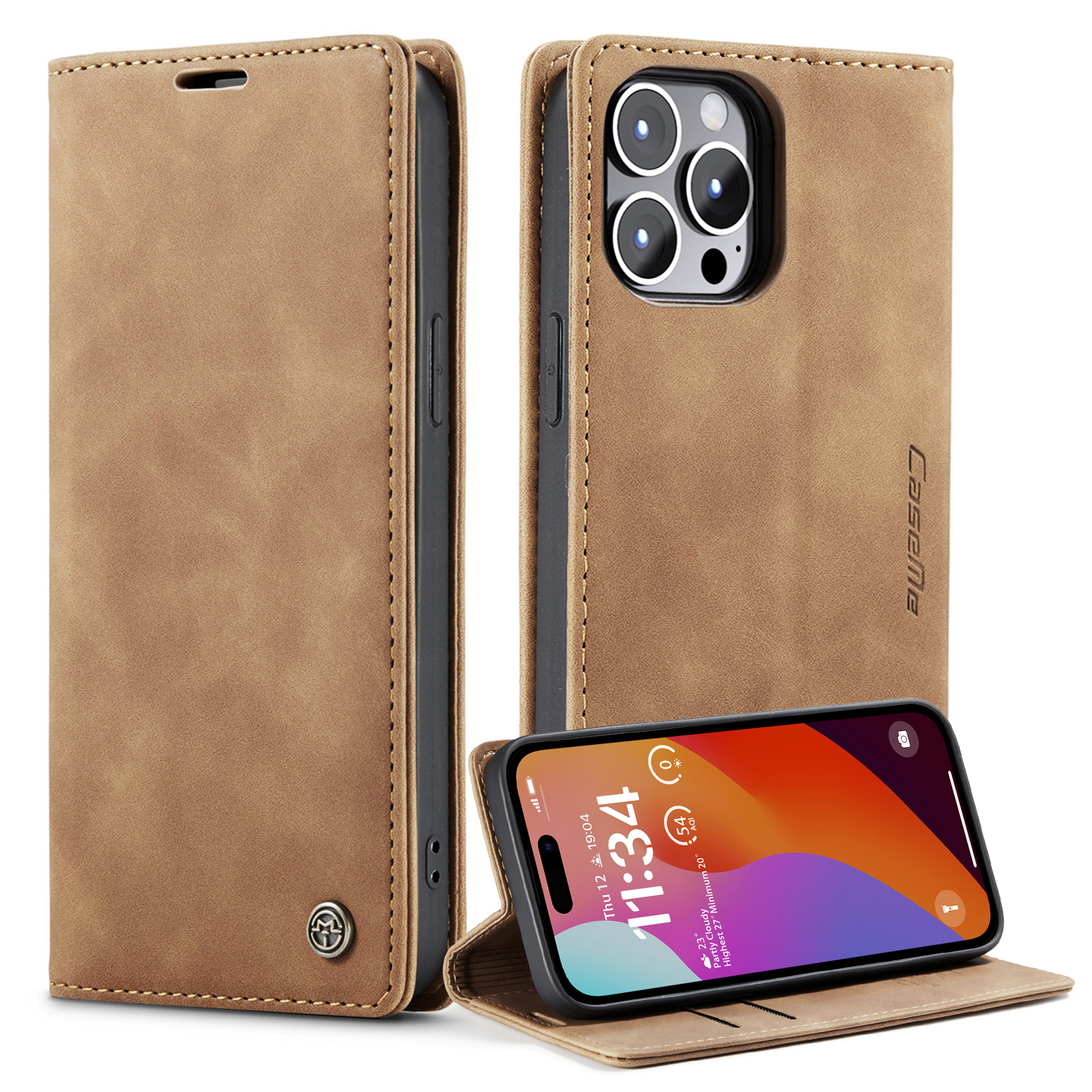 

Caseme 013-serie Für Iphone 15 Pro Leder-brieftaschen-telefonhülle Klappständer Anti-kratzer-abdeckung - Braun, iPhone 15 Pro