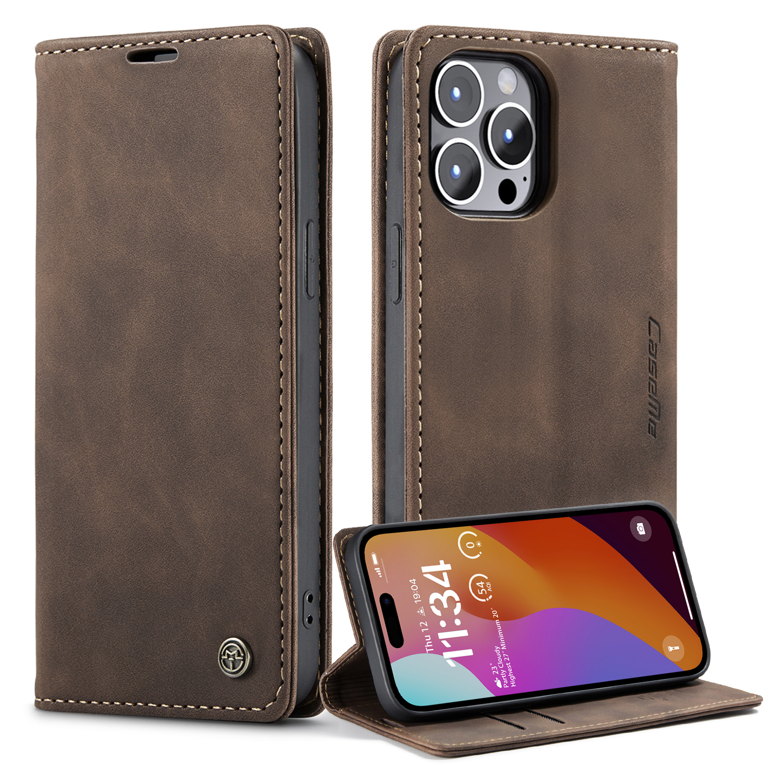 

Caseme 013-serie Für Iphone 15 Pro Leder-brieftaschen-telefonhülle Klappständer Anti-kratzer-abdeckung - Kaffee, iPhone 15 Pro