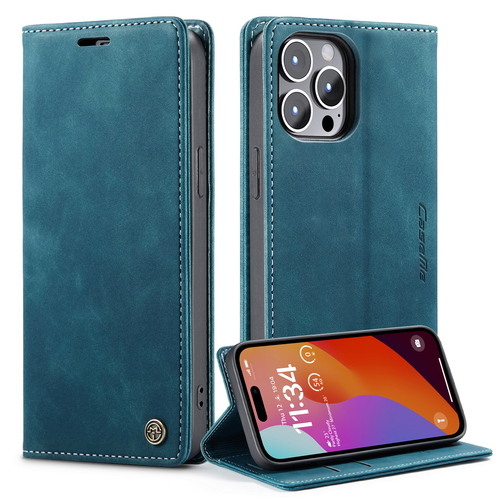 

Caseme 013-serie Für Iphone 15 Pro Leder-brieftaschen-telefonhülle Klappständer Anti-kratzer-abdeckung - Blau, iPhone 15 Pro