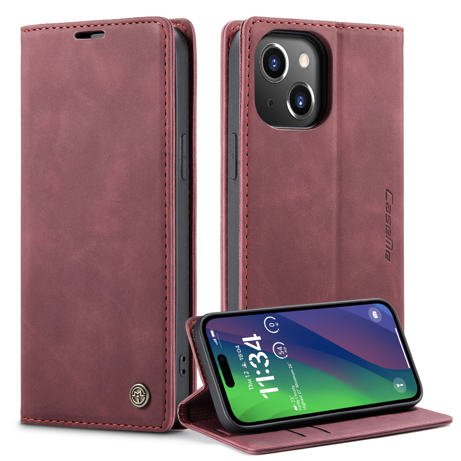 

Caseme 013-serie Für Iphone 15 Plus PU Leder Anti-drogen-telefonhülle Klappstill-brieftasche Abdeckung - Rot, iPhone 15 Plus