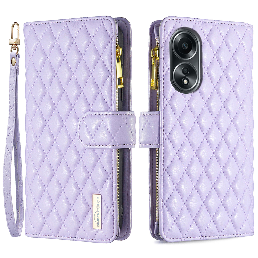 

Binfen Color BF Style-15 Für Oppo A58 4g / A98 5G Wallet Leather Phone Hülle Reißverschluss Pocket Stand Telefonabdeckung - Lila, Oppo A98 5G