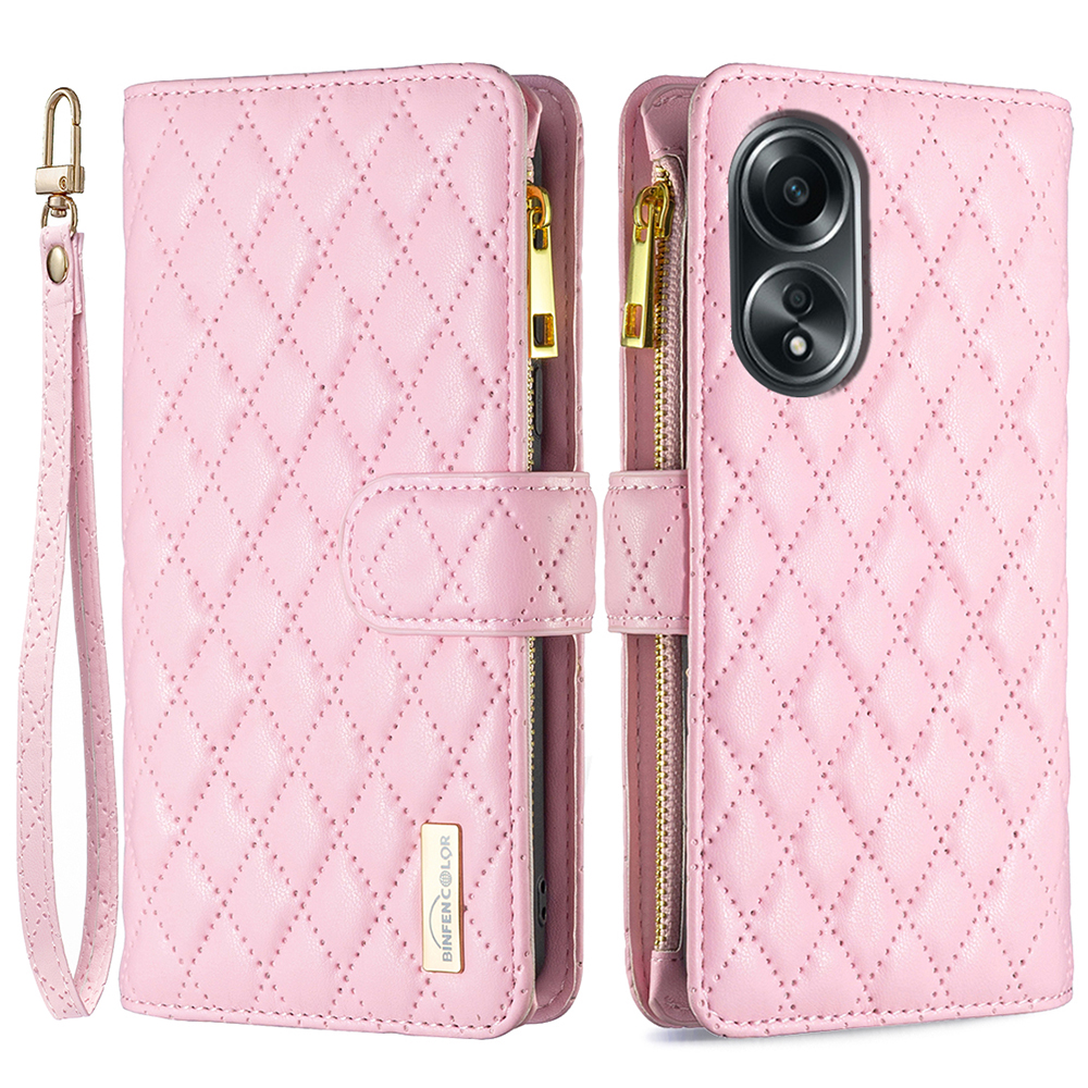 

Binfen Color BF Style-15 Für Oppo A58 4g / A98 5G Wallet Leather Phone Hülle Reißverschluss Pocket Stand Telefonabdeckung - Rosa, Oppo A98 5G