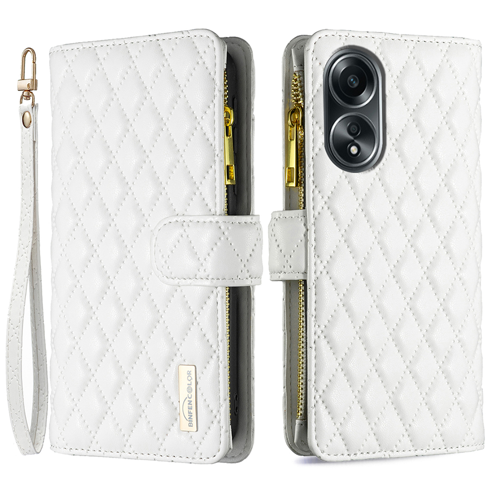 

Binfen Color BF Style-15 Für Oppo A58 4g / A98 5G Wallet Leather Phone Hülle Reißverschluss Pocket Stand Telefonabdeckung - Weiß, Oppo A98 5G
