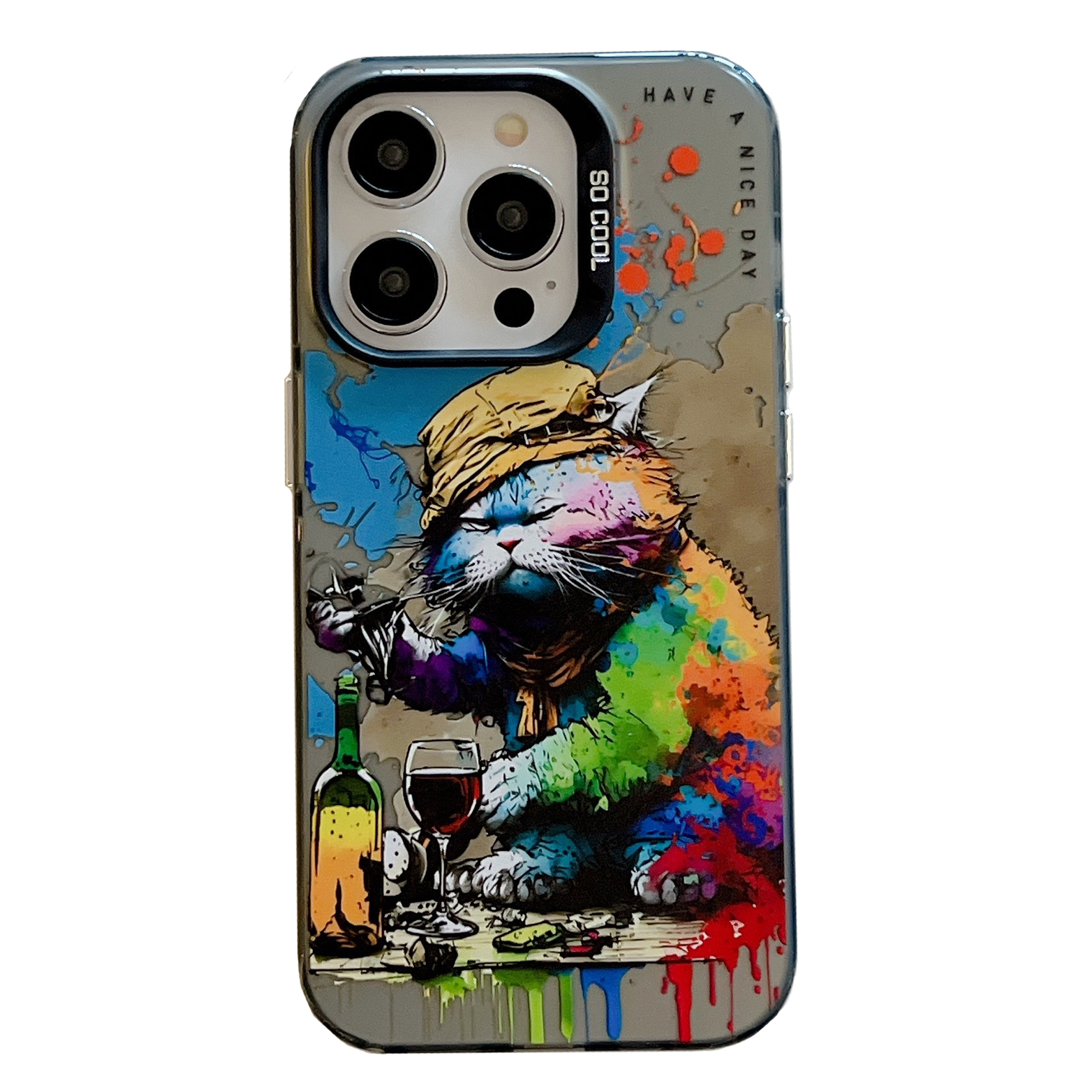 

Für Iphone 13 Pro Animal Muster Druckphase Graffiti Art PC+TPU Schockdcoverabdeckung - Katze Trinken, iPhone 13 Pro