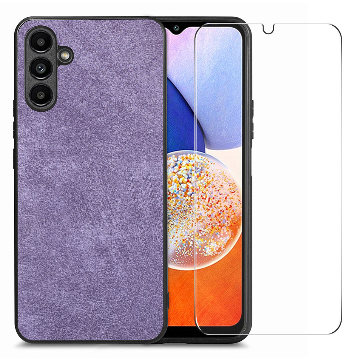 

Enkay Hut Prince Für Samsung Galaxy A14 4G PU Lederbeschichtete Pc-retro-telefonhülle Mit Hochaluminium-silicon-glasfilm - Lila, Galaxy A14 4G