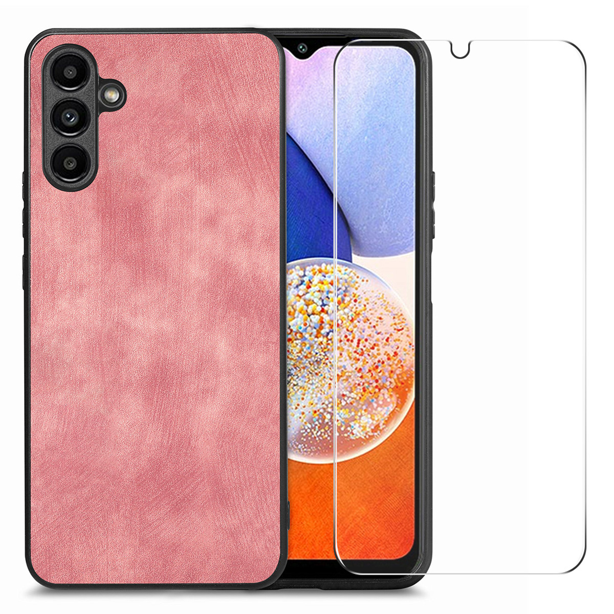 

Enkay Hut Prince Für Samsung Galaxy A14 4G PU Lederbeschichtete Pc-retro-telefonhülle Mit Hochaluminium-silicon-glasfilm - Rosa, Galaxy A14 4G