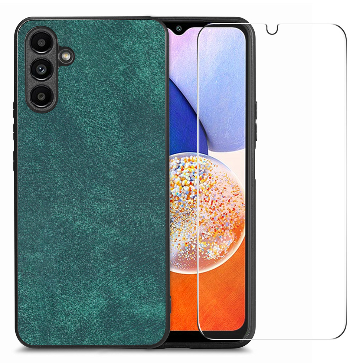 

Enkay Hut Prince Für Samsung Galaxy A14 4G PU Lederbeschichtete Pc-retro-telefonhülle Mit Hochaluminium-silicon-glasfilm - Grün, Galaxy A14 4G