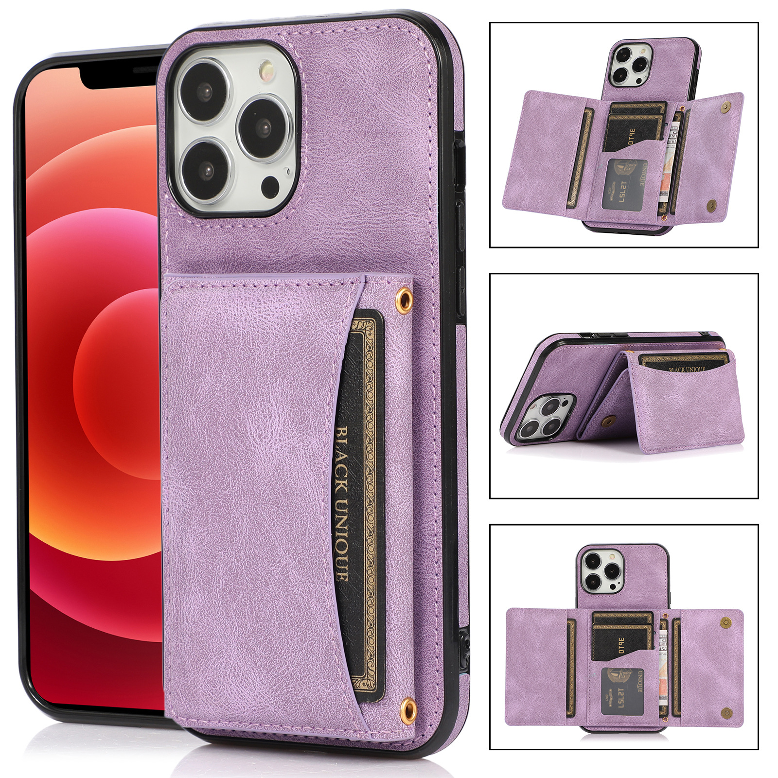 

Telefon Brieftaschenabdeckung Für Iphone 15 Pro, Kickstand -pu -leder -beschichtete TPU -telefonhülle - Lila, iPhone 15 Pro