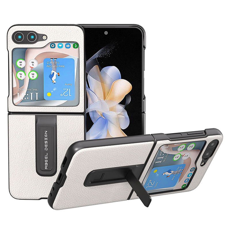 

ABEEL Für Samsung Galaxy Z Flip5 5G Kickstand -telefonhülle Echtes Kuhleder+pc Textured Cover - Grau, Galaxy Z Flip5 5G