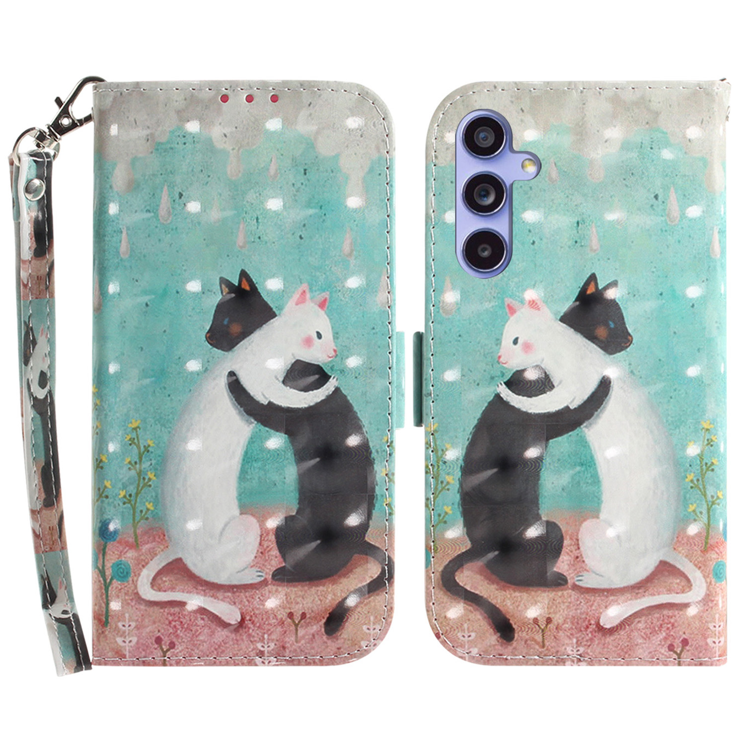 

PU Lederstand Filp -abdeckung Für Samsung Galaxy S23 Fe, 3D -muster -druck -brieftaschenhülle Mit Riemen - Zwei Katzen, Galaxy S23 FE