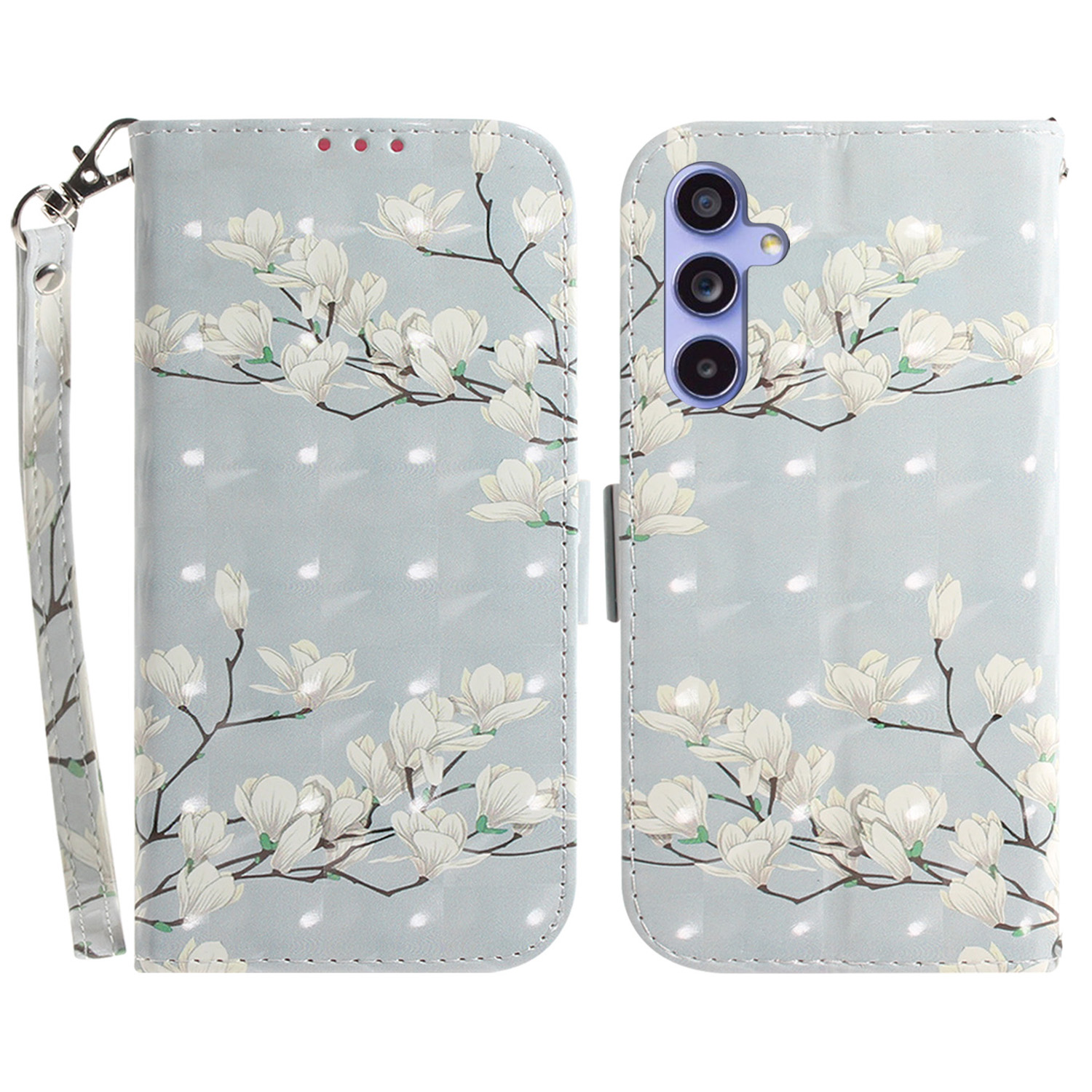 

PU Lederstand Filp -abdeckung Für Samsung Galaxy S23 Fe, 3D -muster -druck -brieftaschenhülle Mit Riemen - Magnolie, Galaxy S23 FE