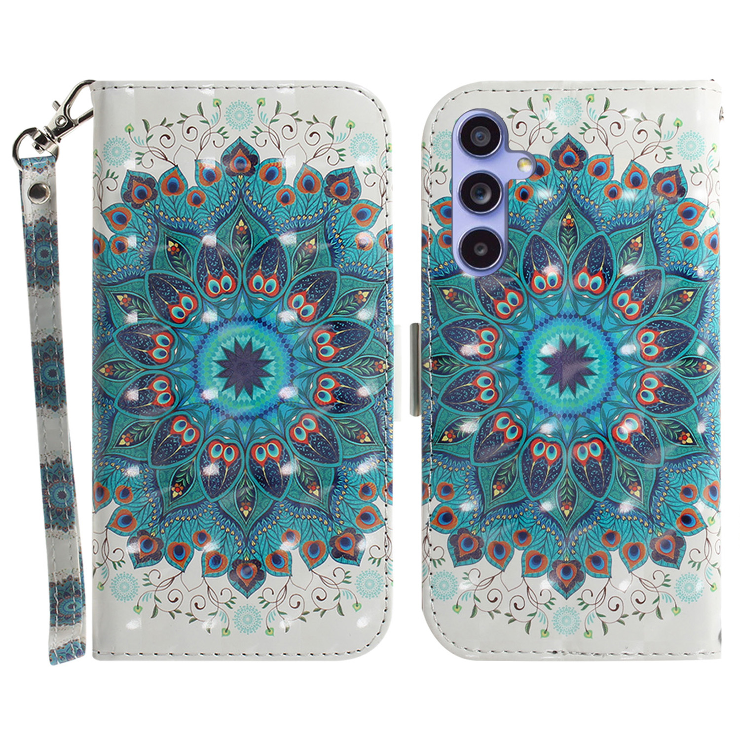 

PU Lederstand Filp -abdeckung Für Samsung Galaxy S23 Fe, 3D -muster -druck -brieftaschenhülle Mit Riemen - Pfauenkranz, Galaxy S23 FE