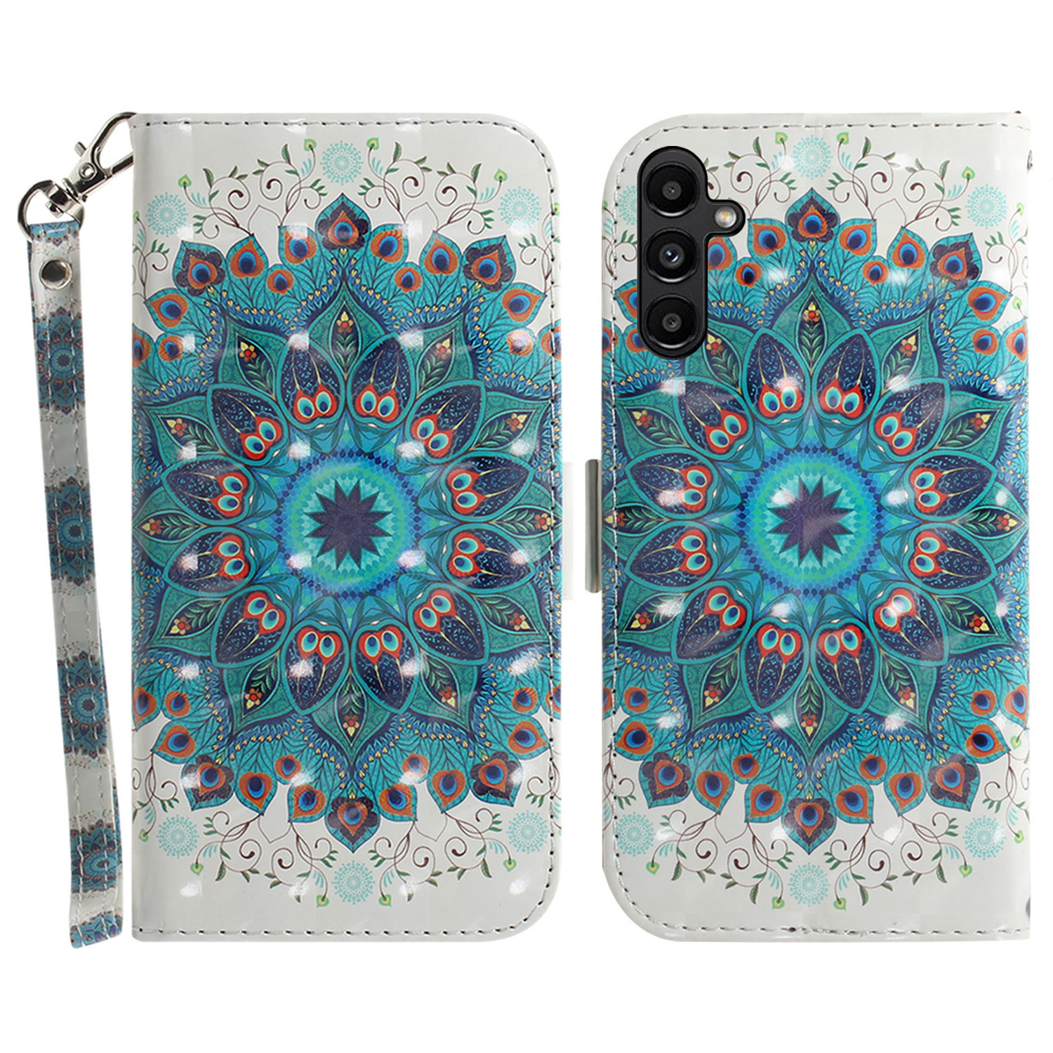 

Flip -telefonhülle Für Samsung Galaxy A25 5g, PU Leder 3D -muster -druckständer Brieftasche Mit Riemen - Pfauenkranz, Galaxy A25 5G