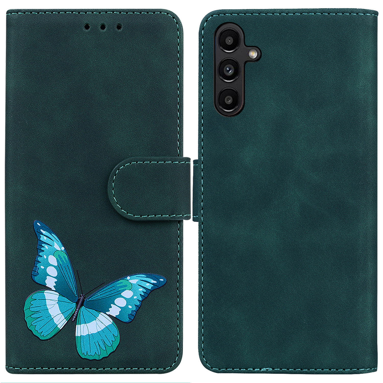 

Für Samsung Galaxy A25 5G Drop Resistant Butterfly Printing Flip Stand Wallet Hülle Leder Telefonabdeckung - Grün, Galaxy A25 5G