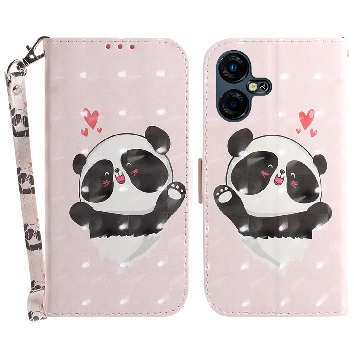

3D -muster Gedrucktes Gehäuse Für Tecno Pova Neo 3 4g, Stand PU Leder Brieftasche Telefonabdeckung Mit Riemen - Liebe Herz Panda, Tecno Pova Neo 3 4G