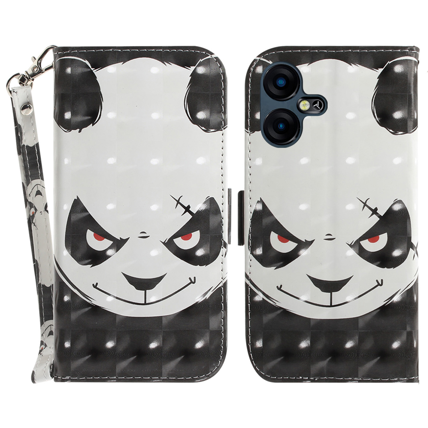 

3D -muster Gedrucktes Gehäuse Für Tecno Pova Neo 3 4g, Stand PU Leder Brieftasche Telefonabdeckung Mit Riemen - Wütender Panda, Tecno Pova Neo 3 4G