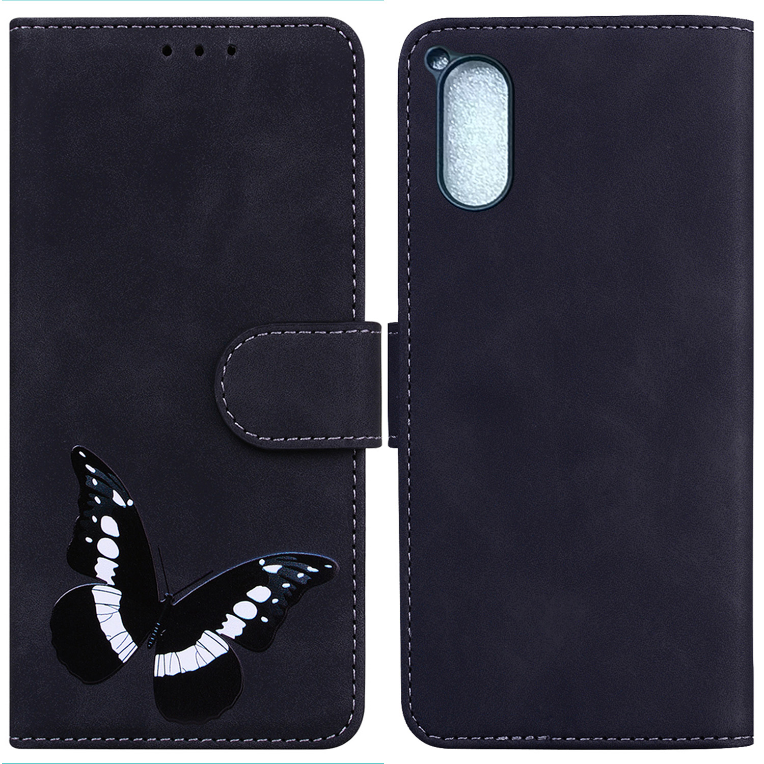 

Für Sony Xperia 5 V Book Style Butterfly -druckständer Brieftasche PU Leder+tpu -telefonabdeckung - Schwarz, Xperia 5 V