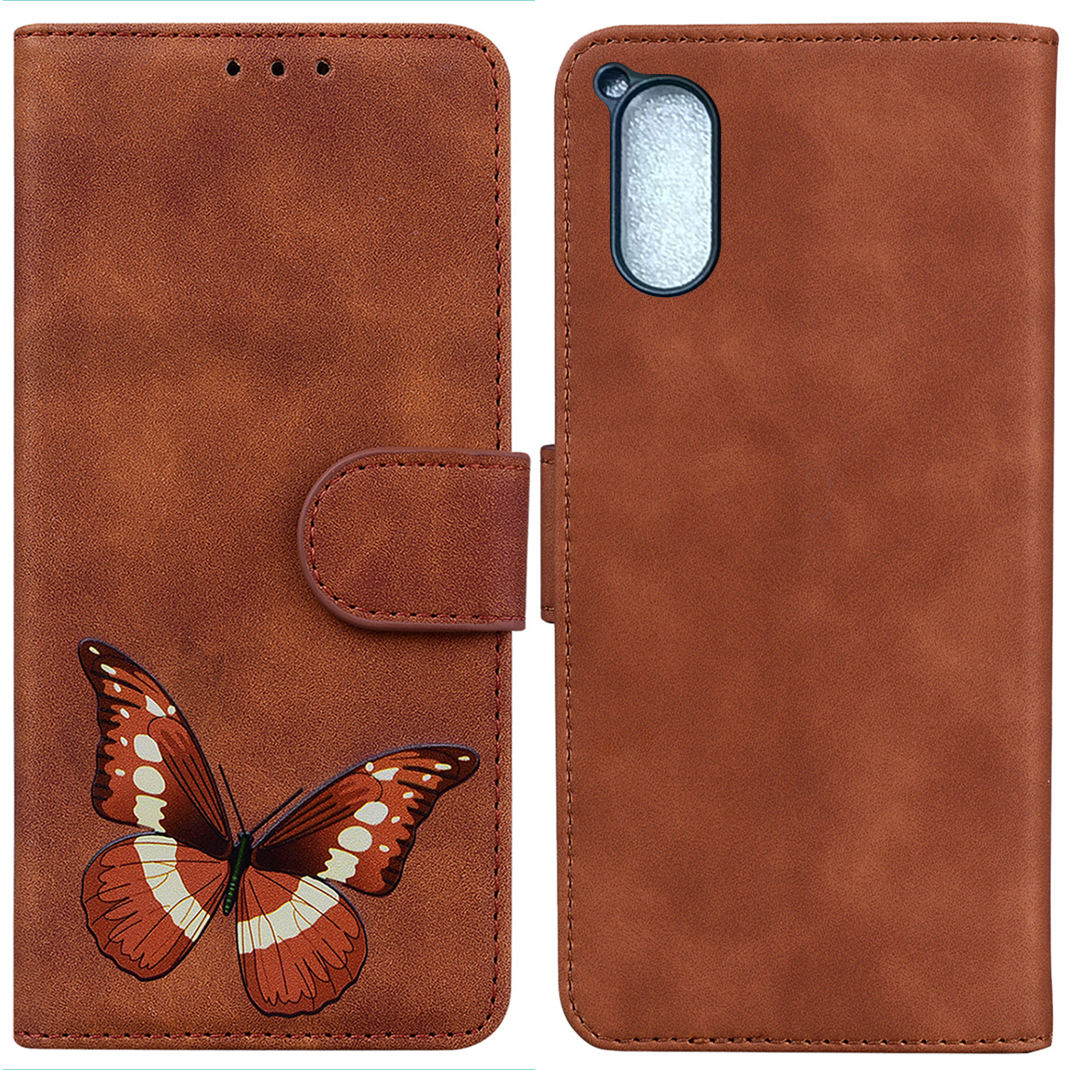 

Für Sony Xperia 5 V Book Style Butterfly -druckständer Brieftasche PU Leder+tpu -telefonabdeckung - Braun, Xperia 5 V