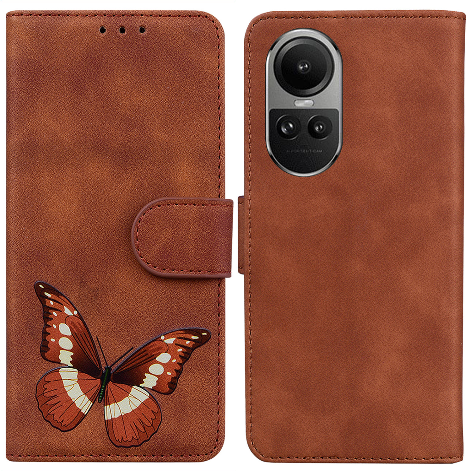 

Für Oppo Reno10 5G (global) PU Leder Brieftaschenhilfe -deckung Schmetterlingsdruckständer Hülle - Braun, Oppo Reno10 5G (Global)