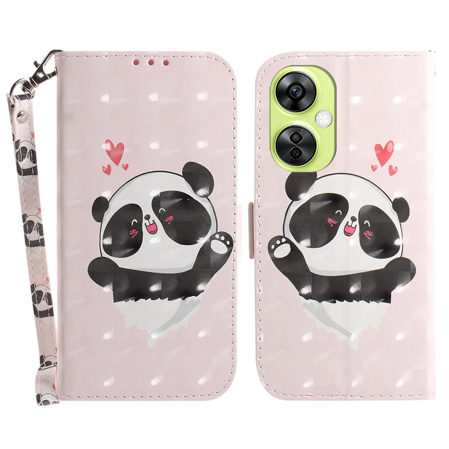 

Für OnePlus Nord CE 3 Lite 5G / Nord N30 5g / Oppo K11x 5G Wallet Leder Telefonabdeckung 3D -musterdruckständer Mit Riemen - Liebe Herz Panda, OnePlus Nord CE 3 Lite 5G