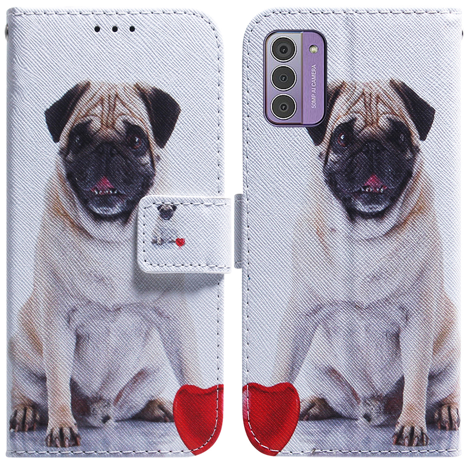 

Für Nokia G42 Wallet Phone Hülle PU Leder -muster -druckständer Voller Schutzabdeckung - Mops, Nokia G42