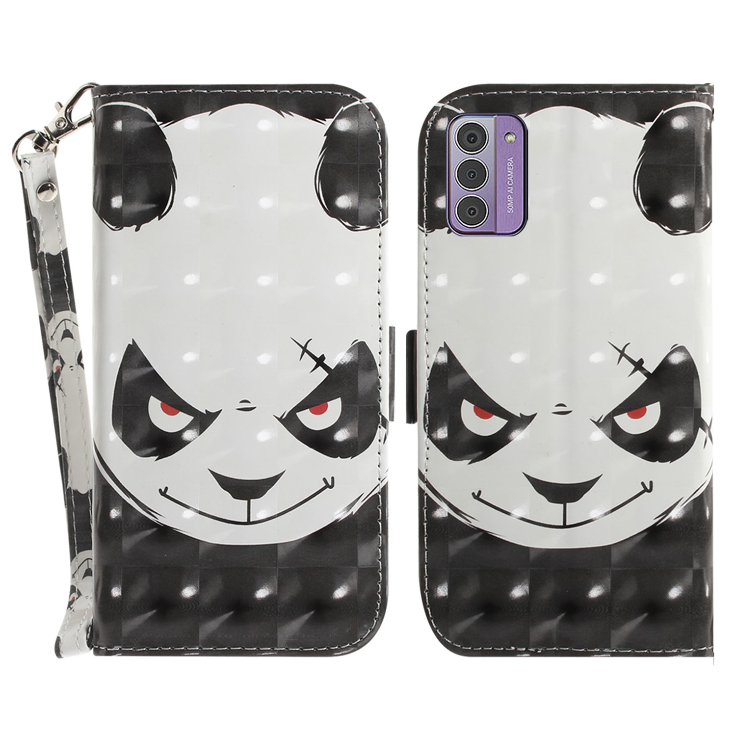 

Für Nokia G42 3D -muster Bedruckt PU Leder Telefon Hülle Ständer Flip Wallet Wallet Cover Mit Riemen - Wütender Panda, Nokia G42
