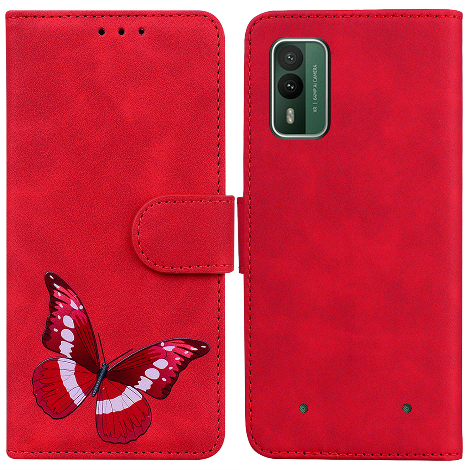 

Für Nokia XR21 Book Style Butterfly Printing Stand Wallet Hülle PU Leder+tpu Herbst Proof Phone Cover - Rot, Nokia XR21