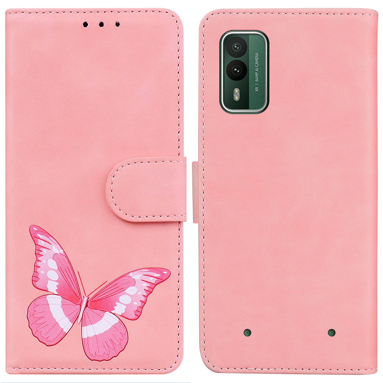 

Für Nokia XR21 Book Style Butterfly Printing Stand Wallet Hülle PU Leder+tpu Herbst Proof Phone Cover - Rosa, Nokia XR21