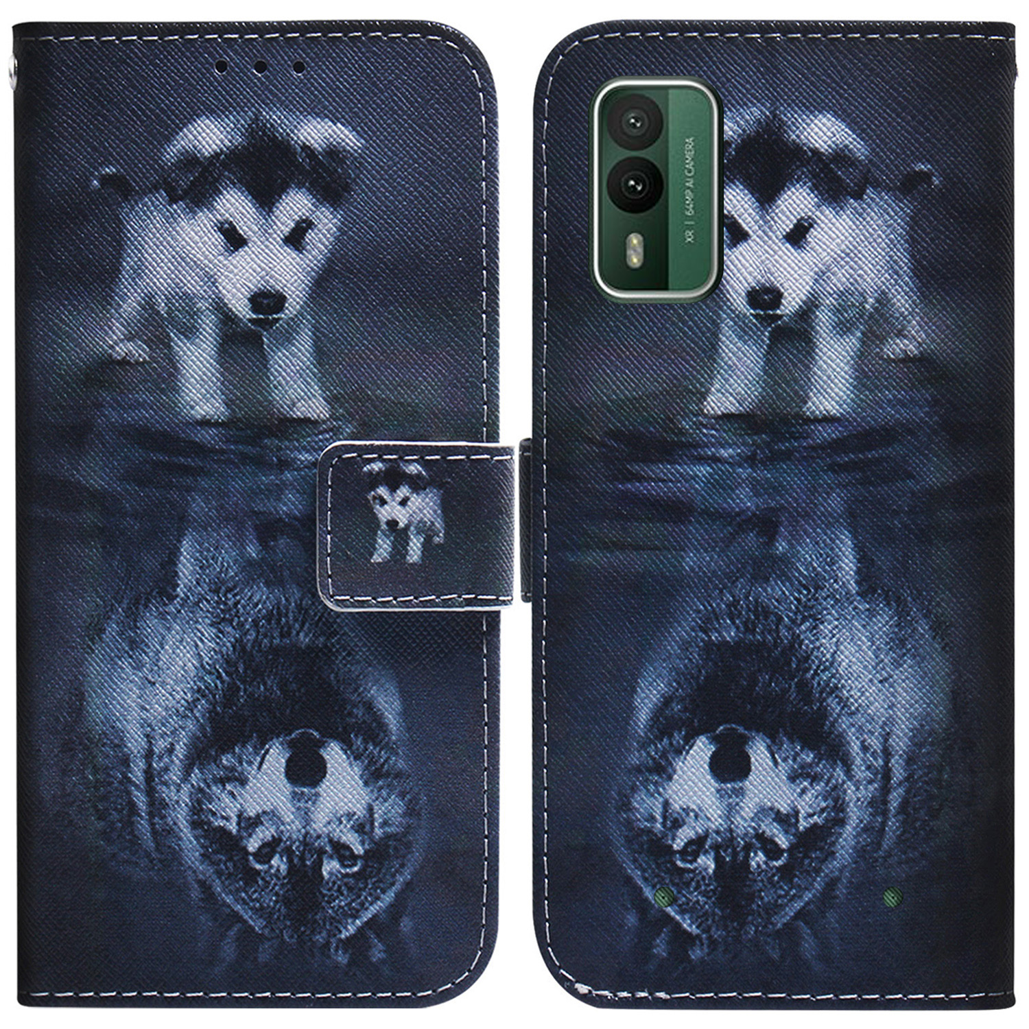 

Für Nokia XR21 PU Leder -abdeckungsmuster Muster Druckbrieftasche Flip Phone Hülle - Hund Und Wolf, Nokia XR21