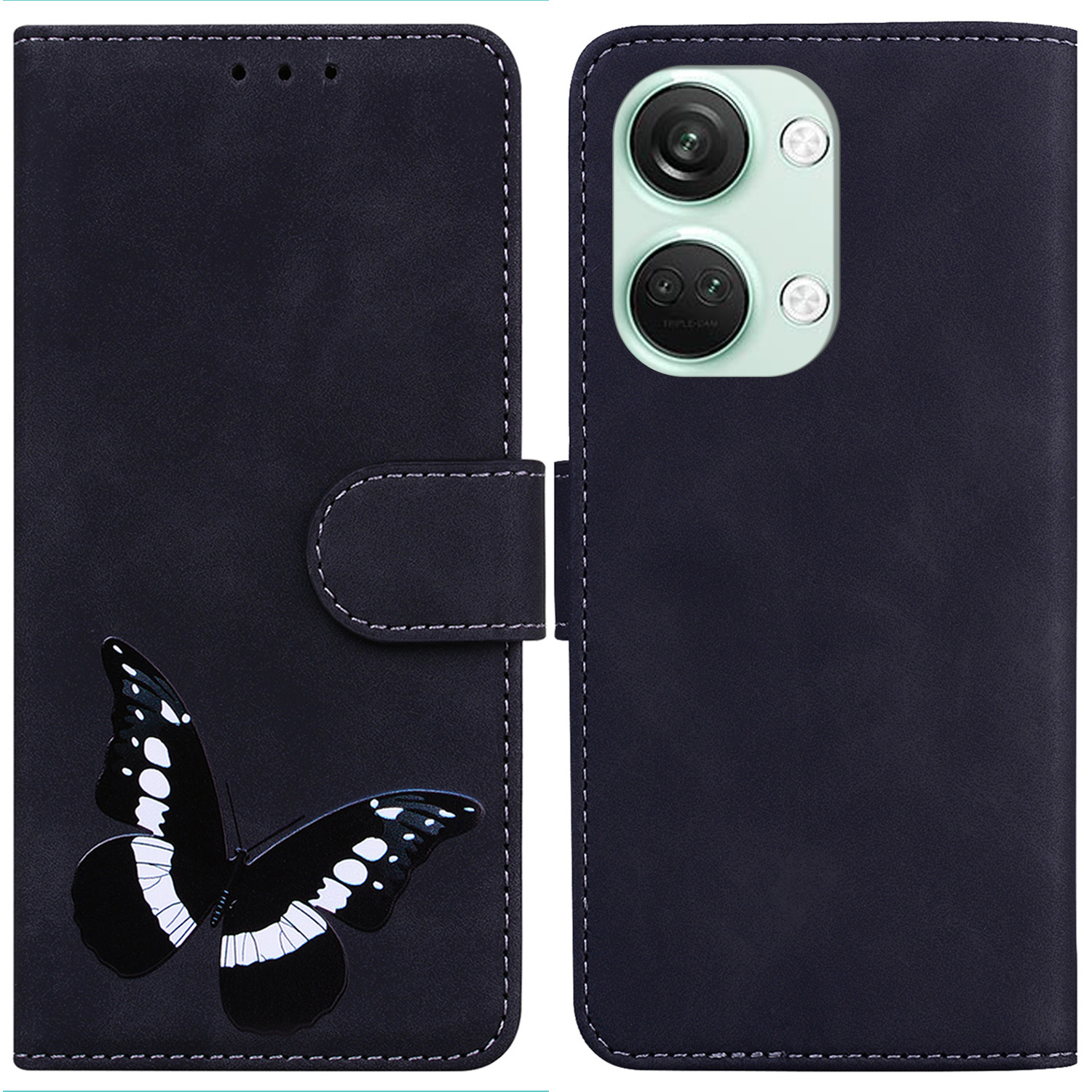 

Für OnePlus Nord 3 5g / Ace 2V Butterfly Druckstand Wallet Hülle PU Leder+tpu -buchstil Telefon Cover - Schwarz, OnePlus Nord 3 5G