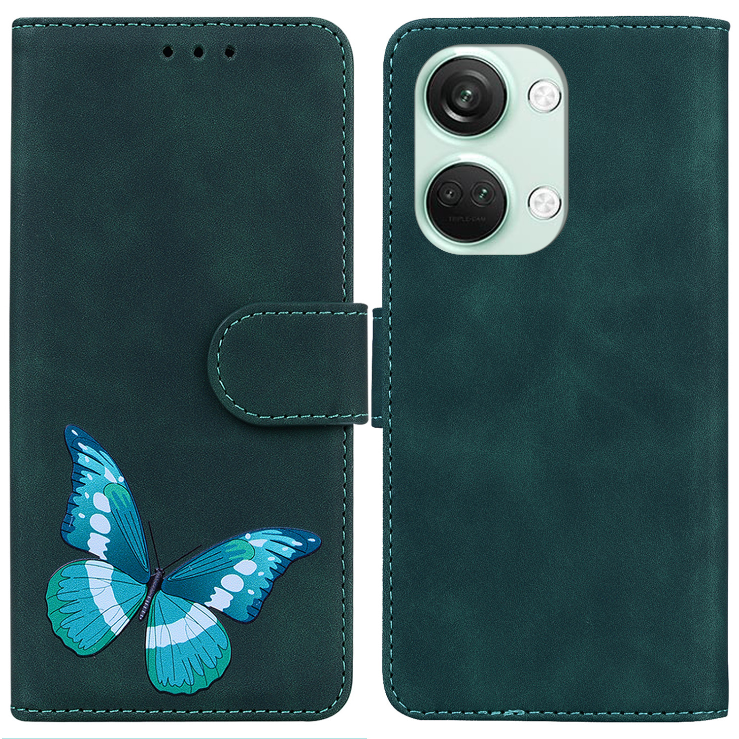 

Für OnePlus Nord 3 5g / Ace 2V Butterfly Druckstand Wallet Hülle PU Leder+tpu -buchstil Telefon Cover - Grün, OnePlus Nord 3 5G