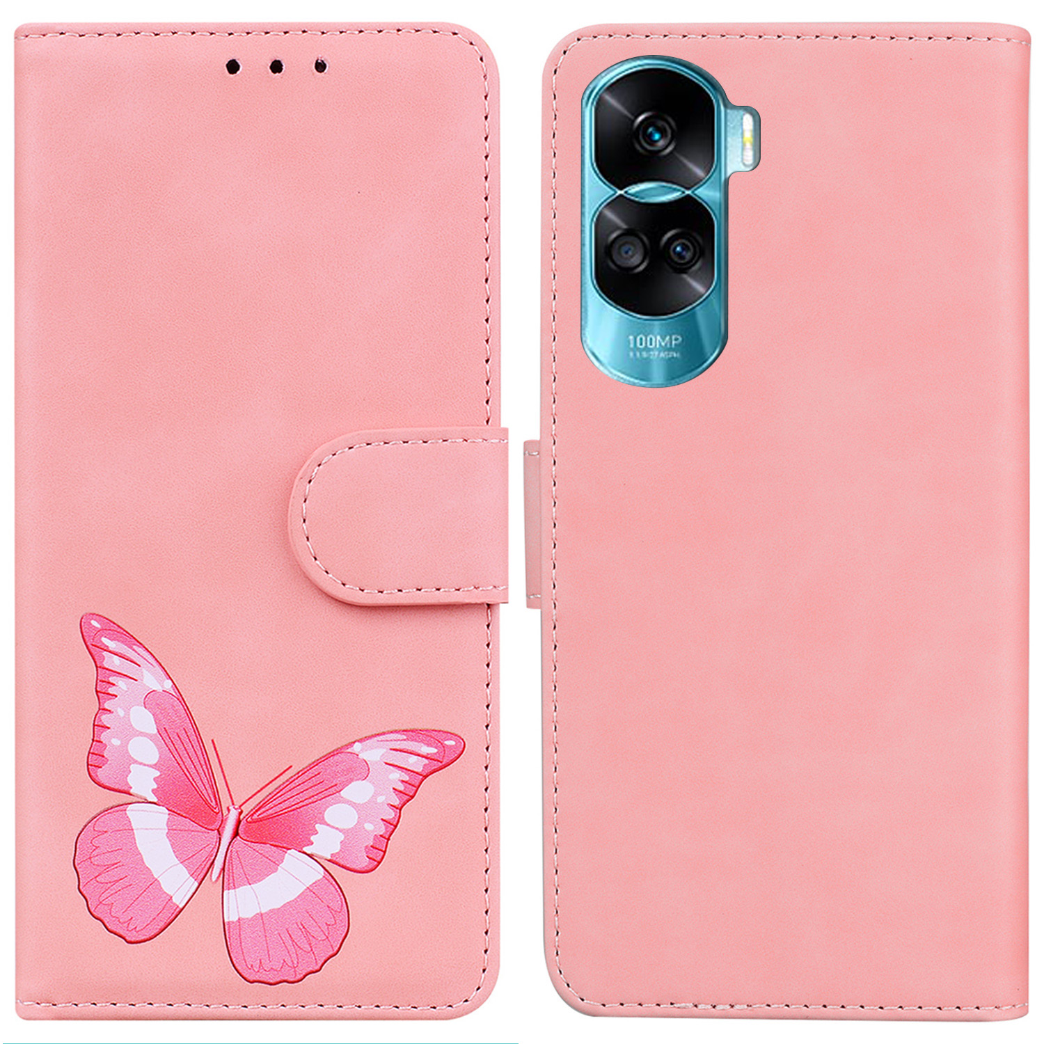 

Brieftasche Flip Cover Für Ehren 90 Lite 5G / X50i 5g, PU Leder Butterfly Druckständer Telefonhülle - Rosa, Honor 90 Lite 5G