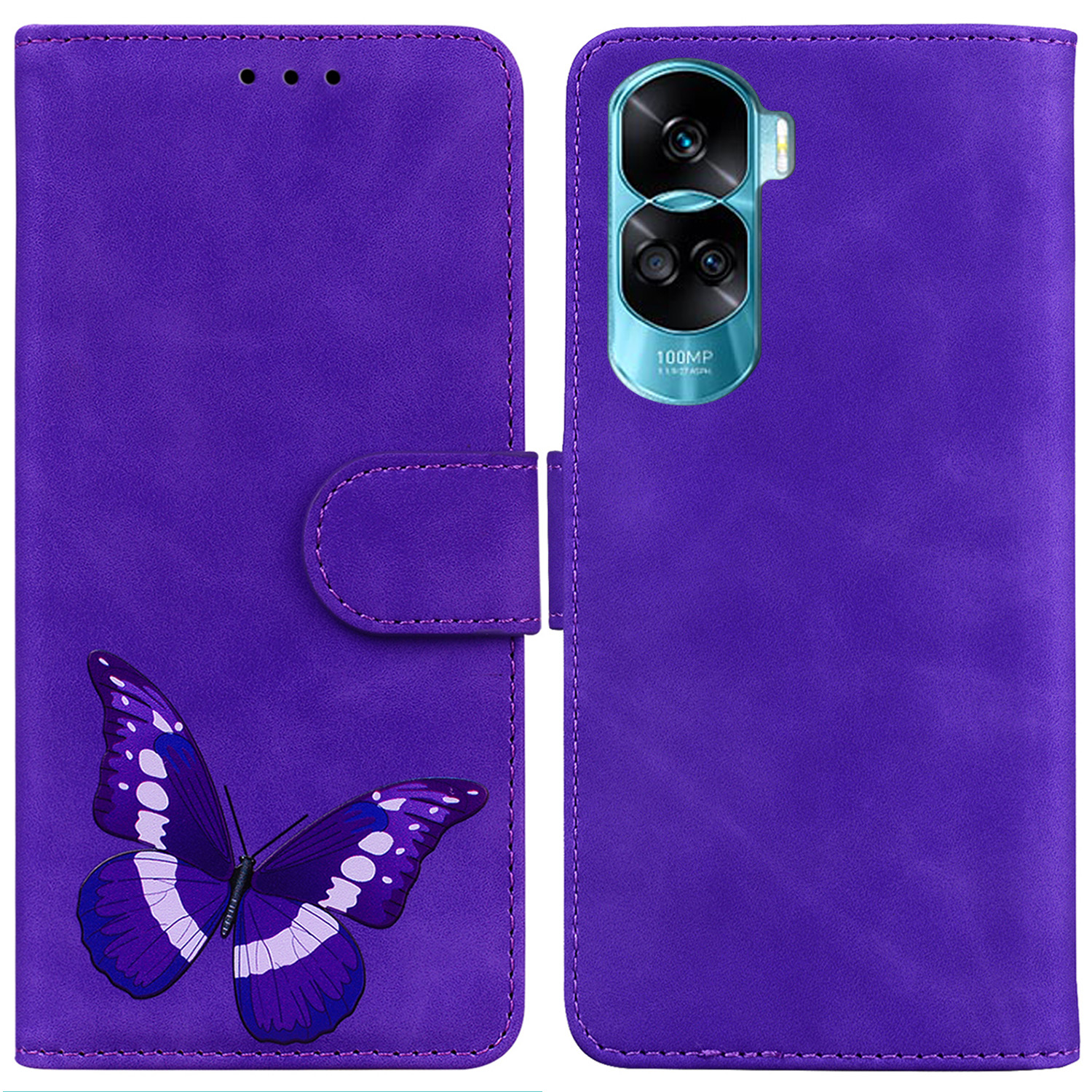 

Brieftasche Flip Cover Für Ehren 90 Lite 5G / X50i 5g, PU Leder Butterfly Druckständer Telefonhülle - Lila, Honor 90 Lite 5G