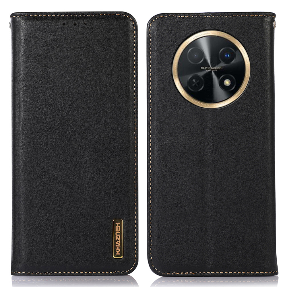 

Khazneh Für Huawei Nova Y91 4g / Genießen Sie 60x Echte Kuh Leder -telefonhülle RFID Blocking Wallet Stand Cover - Schwarz, Huawei nova Y91 4G