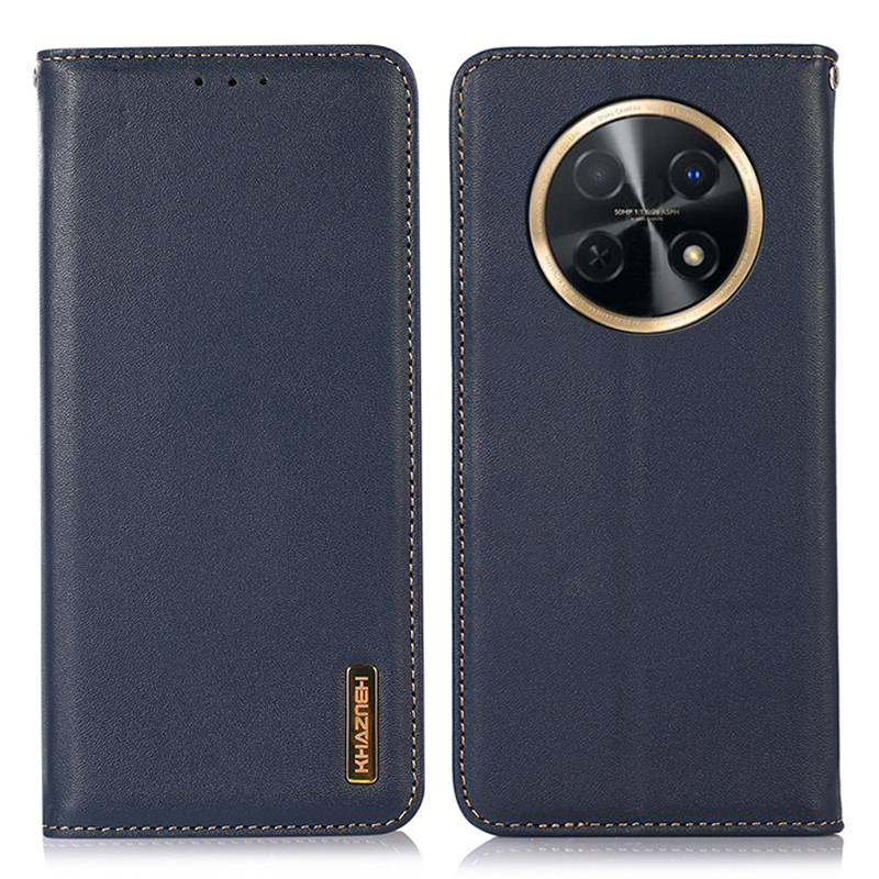 

Khazneh Für Huawei Nova Y91 4g / Genießen Sie 60x Echte Kuh Leder -telefonhülle RFID Blocking Wallet Stand Cover - Blau, Huawei nova Y91 4G