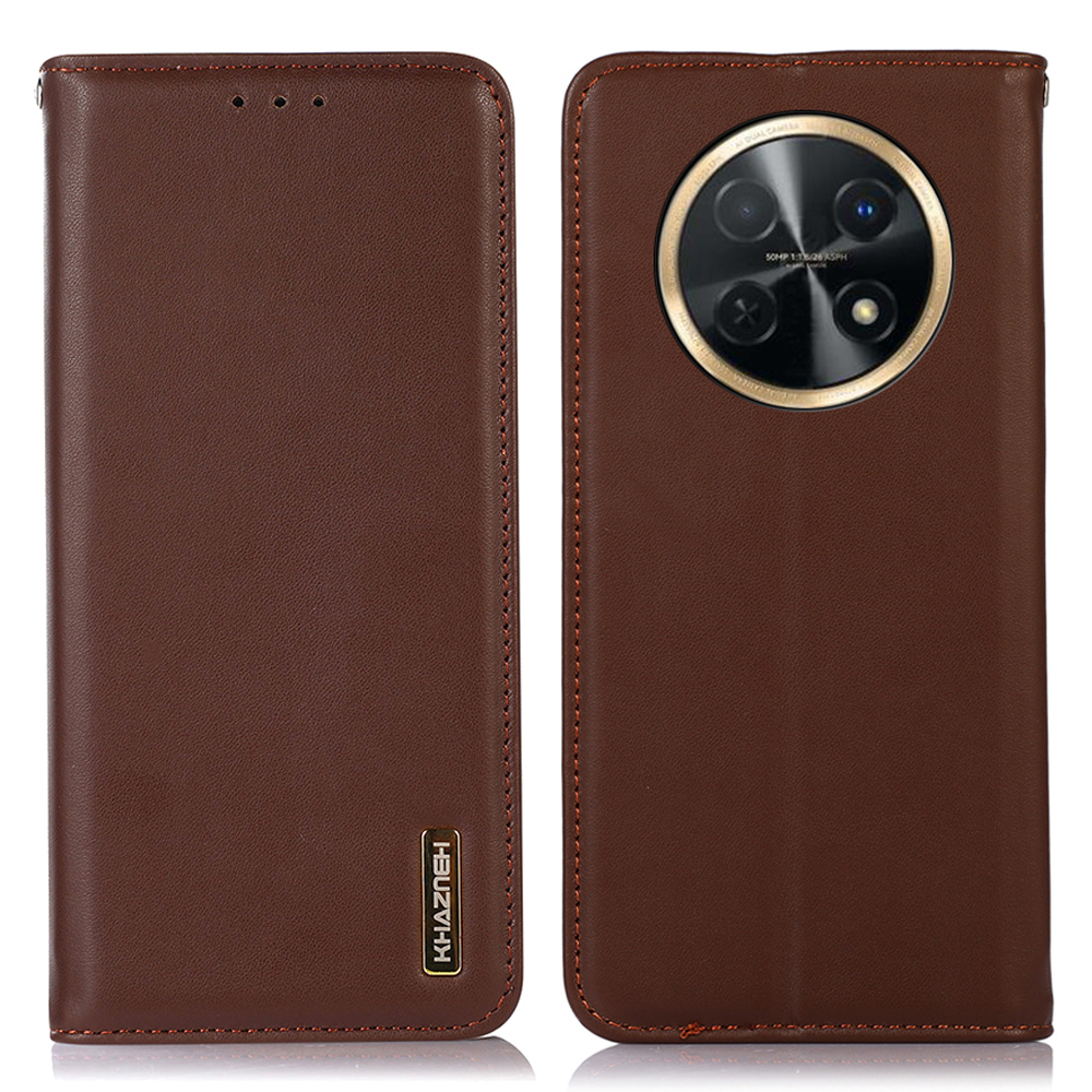 

Khazneh Für Huawei Nova Y91 4g / Genießen Sie 60x Echte Kuh Leder -telefonhülle RFID Blocking Wallet Stand Cover - Braun, Huawei nova Y91 4G