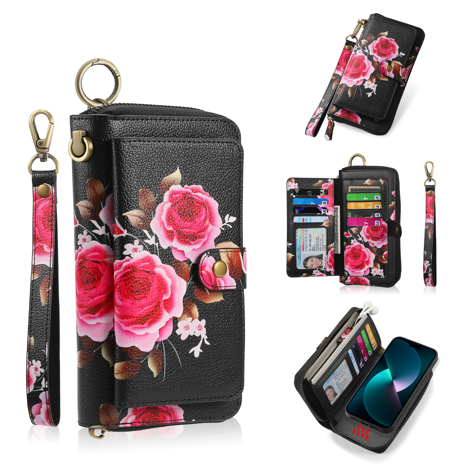 

Pola Style 003 Abnehmbar 2-in-1-telefonhülle Für Iphone 15 Tpu+pu-stoßdämpfer Mit Brieftasche, Riemen - Schwarz, iPhone 15