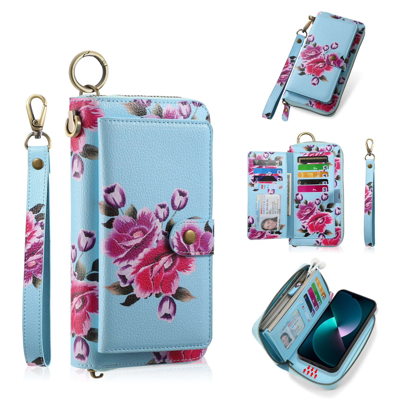 

Pola Style 003 Abnehmbar 2-in-1-telefonhülle Für Iphone 15 Tpu+pu-stoßdämpfer Mit Brieftasche, Riemen - Blau, iPhone 15