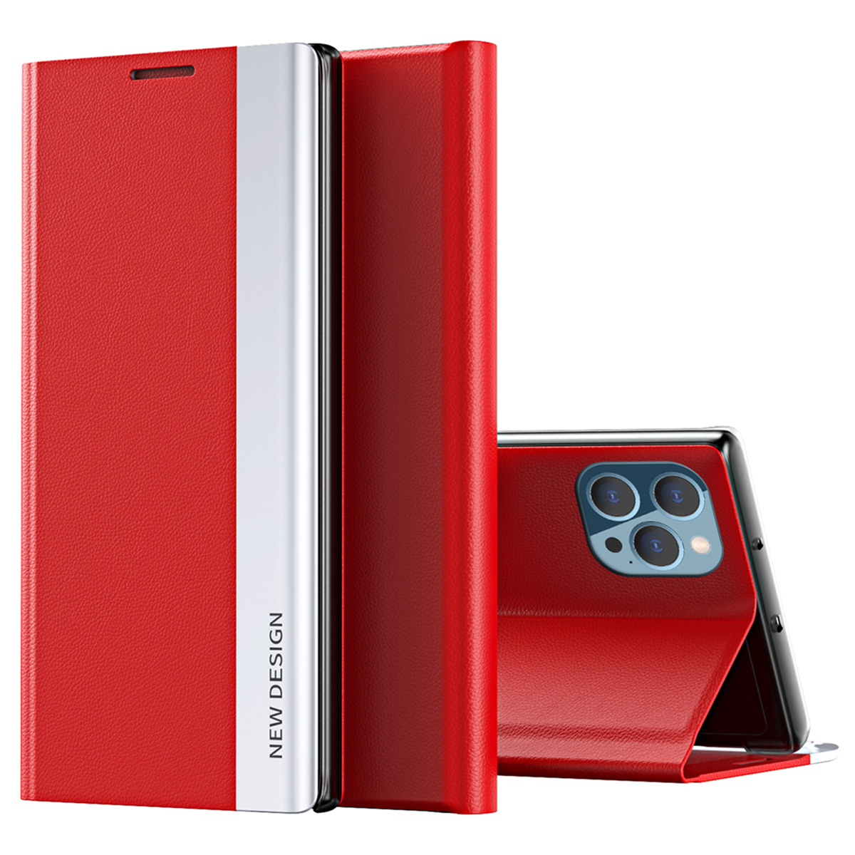 

Für Iphone 15 Pro Max PU Leder Elektroplattierte Abdeckung Anti-drop-stand-telefonhülle - Rot, iPhone 15 Pro Max
