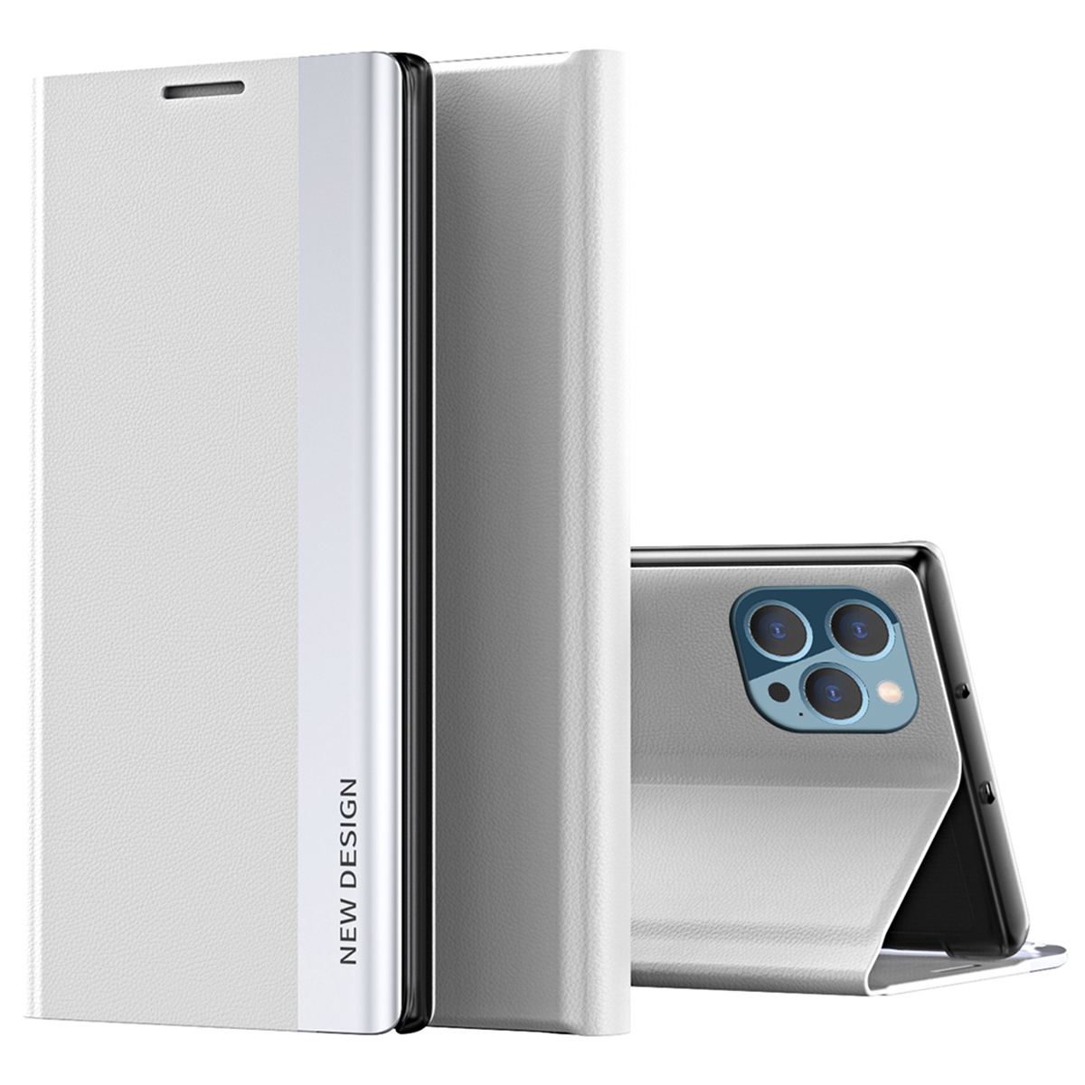 

Für Iphone 15 Pro Max PU Leder Elektroplattierte Abdeckung Anti-drop-stand-telefonhülle - Weiß, iPhone 15 Pro Max