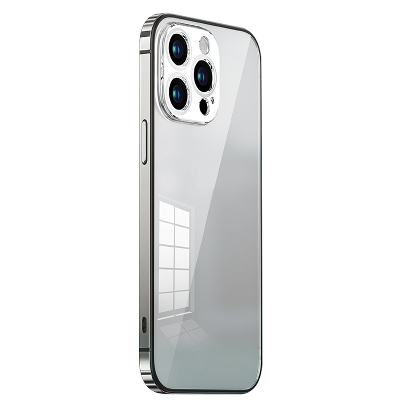 

Anti-Drop Slim Phone Hülle Für Iphone 15 Pro Max Tpu+pc+metallrahmen HD Clear Schockdelefonabdeckung - Silber, iPhone 15 Pro Max