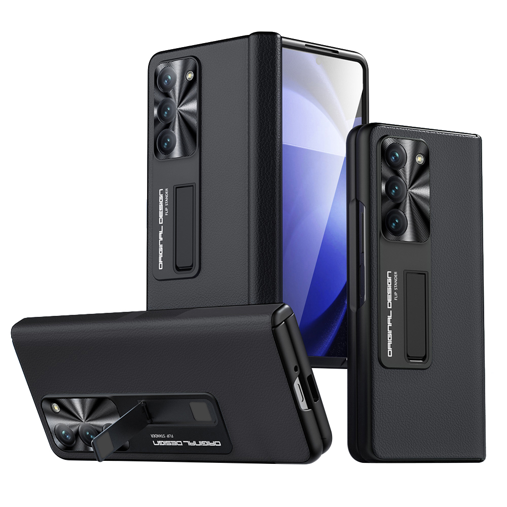 

Für Samsung Galaxy Z Fold5 5G Anti-drogen-pc + PU Leder-handy-halsscharnier-design-kickstand Cover Mit Temperamentvollem Glasfilm, Galaxy Z Fold5 5G