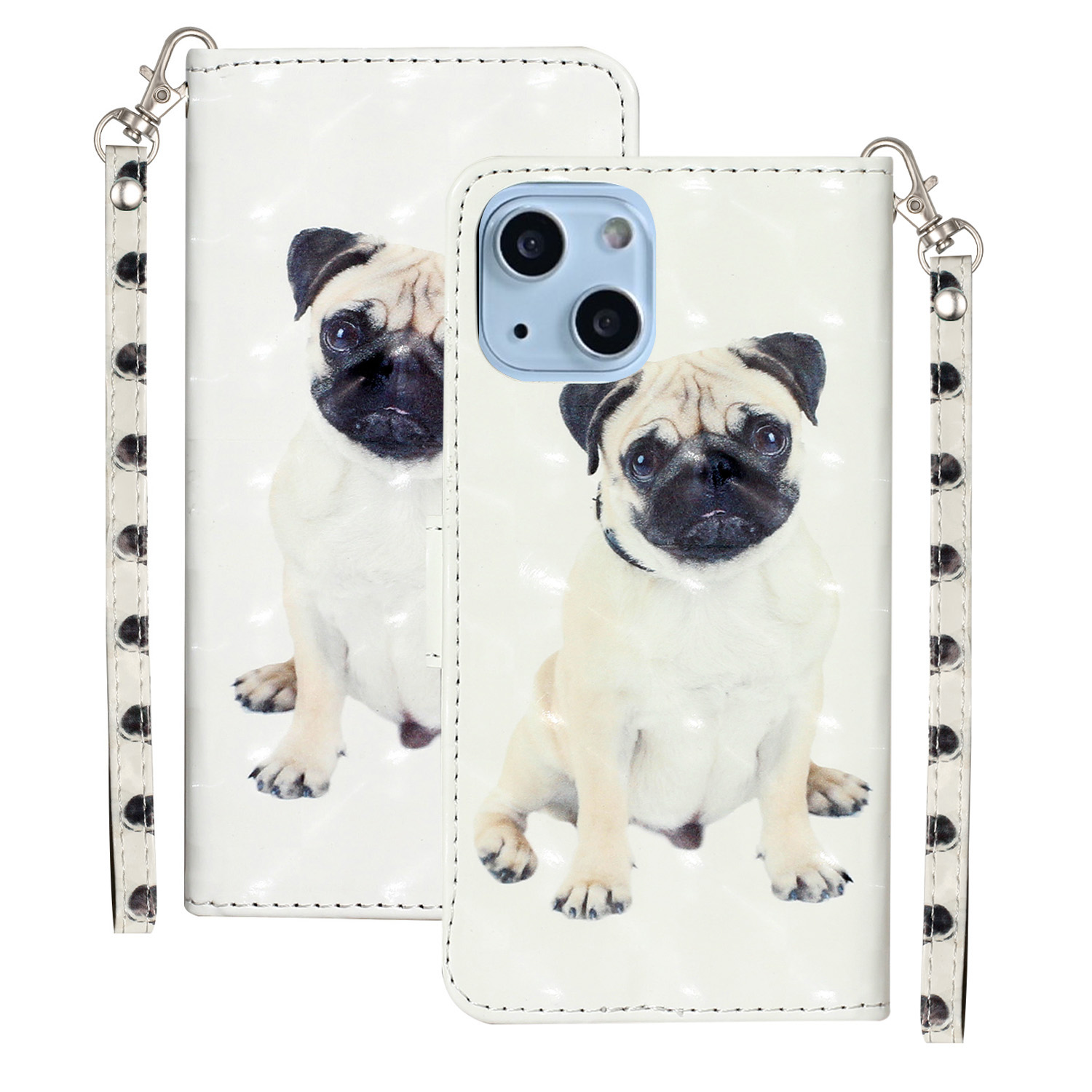 

Für Das Iphone 15 3D -muster Gedruckte PU -lederabdeckung Flip Ständer Brieftasche Telefonhülle - Hund, iPhone 15