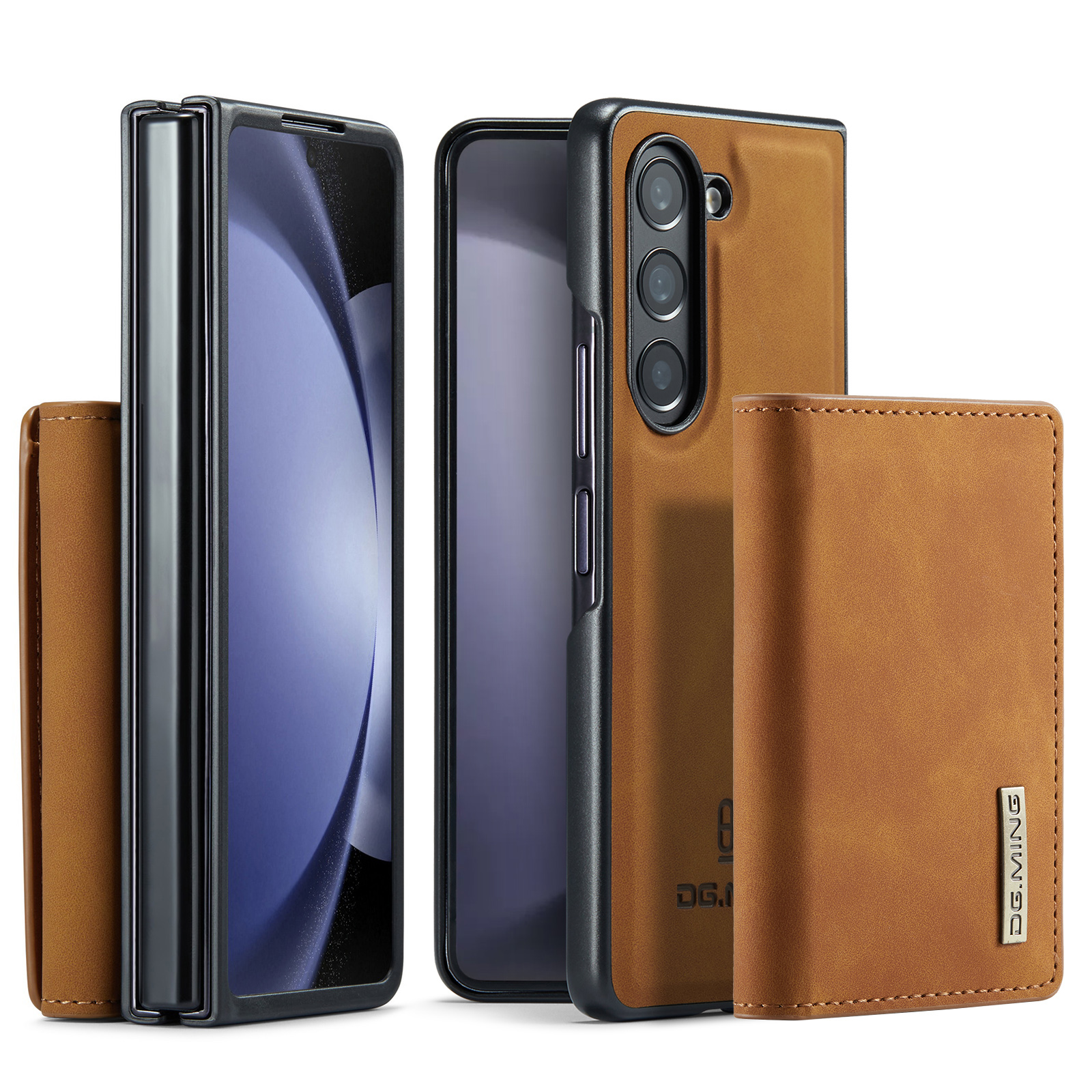 

Dg. Ming M1 Series Magnetic Abnehmbares Gehäuse Für Samsung Galaxy Z Fold5 5g, PU Leder+pc Kickstand Wallet Telefonabdeckung - Braun, Galaxy Z Fold5 5G